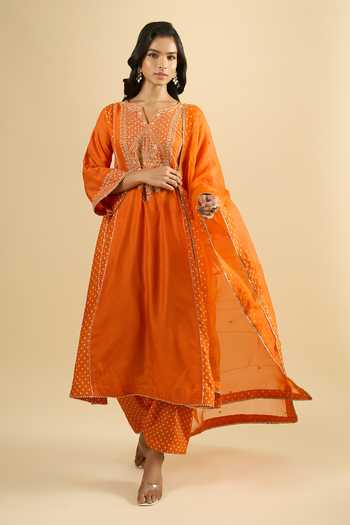 Sheetal Batra Orange Embroidered Kurta Salwar Set 