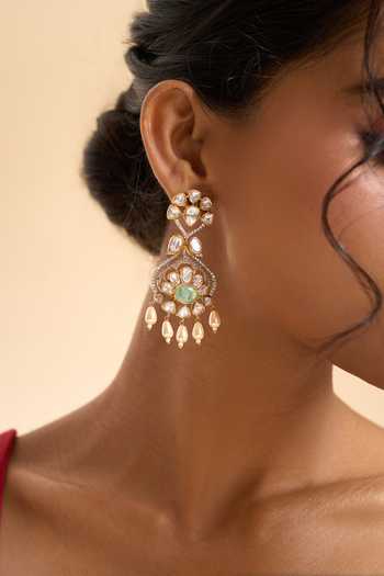 Nazaakat By Samara Singh Stone Embellished Floral Dangling Earrings 