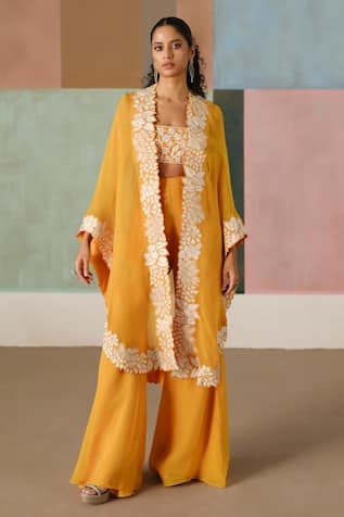 Mishru Lea Floral Embroidered Cape Pant Set 