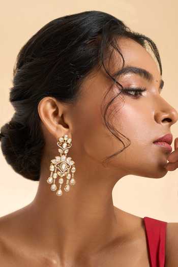 Nazaakat By Samara Singh Stone Tassel Drop Earrings 
