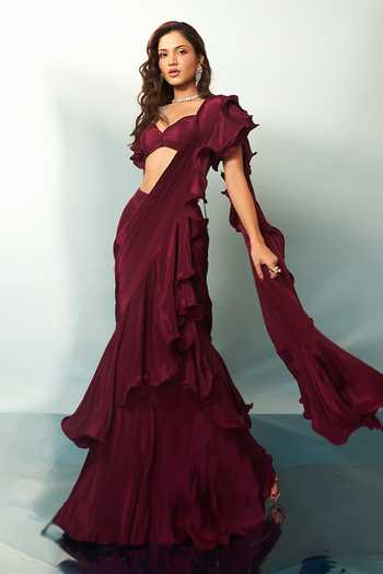 Anshika Tak Label Ruffled Pre-Draped Saree With Blouse 