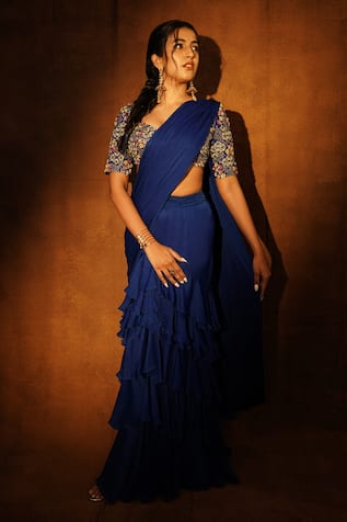 Anu Pellakuru Pre-Draped Saree With Embroidered Blouse 