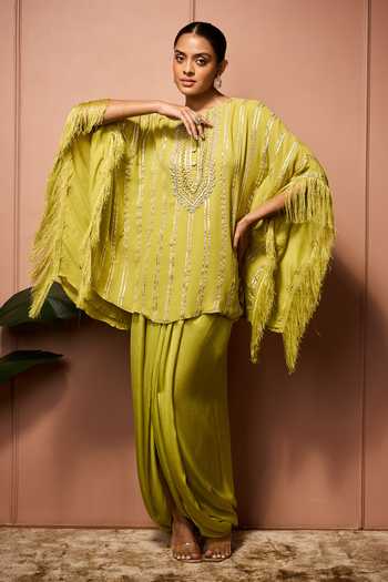 Neha Mehra Hand Embroidered Kaftan & Draped Skirt Set 