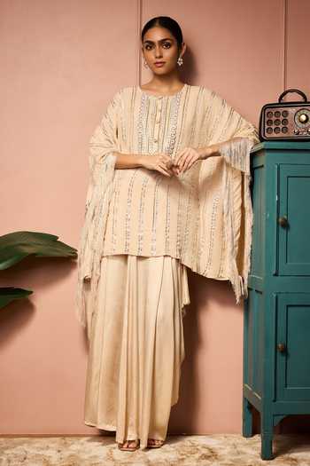 Neha Mehra Hand Embroidered Kaftan & Draped Skirt Set 