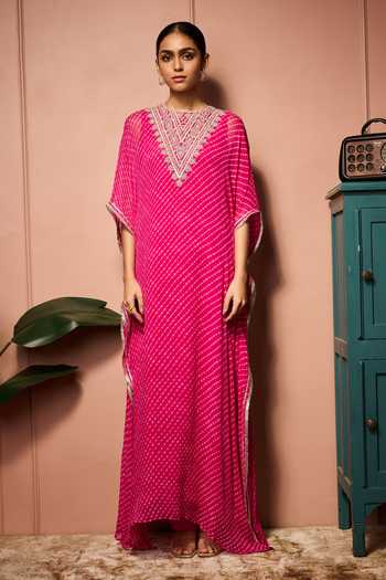Neha Mehra Leheriya Hand Embroidered Kaftan & Skirt Set 