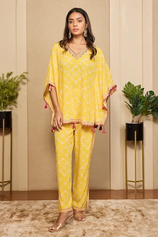 Neha Mehra Bandhani Print Kaftan & Pant Set 