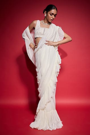 Neha Mehra Hand Embroidered Ruffle Pre-Draped Saree 