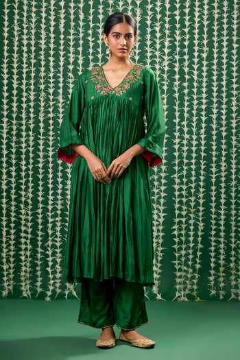Cupid Cotton Niva Zardosi Work Gathered Kurta & Pant Set 