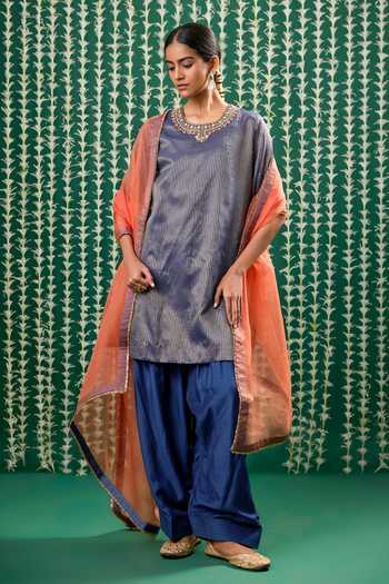 Cupid Cotton Sunira Striped Embroidered Kurta Set 