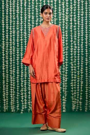 Cupid Cotton Sharini Resham Embroidered Kurta & Pant Set 
