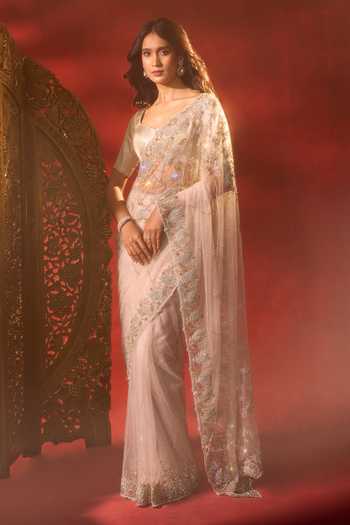 Azeera Floral Work Saree With Unstitched Blouse Piece 