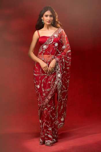 Azeera Floral Net Saree With Unstitched Blouse Piece 