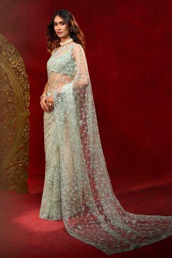 Azeera Embroidered Net Saree With Unstitched Blouse Piece 
