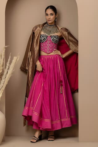 Monika Mathuria Datta Aari Embroidered Corset Lehenga Set 