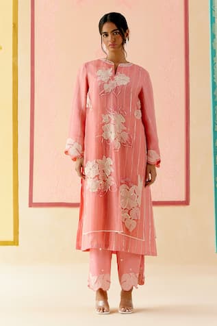 I Am Design Dahlia Pink Applique Layered Kurta Set 