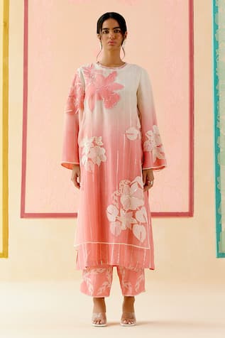 I Am Design Cherry Blossom Applique Layered Kurta Set 