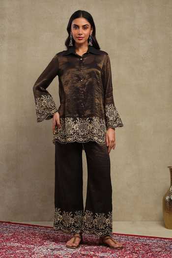 Dohr India Chanderi Dori Embroidered Shirt & Trouser Set 