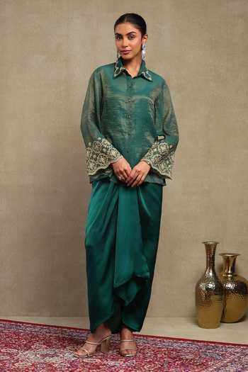 Dohr India Dori Embroidered Shirt Skirt Set 
