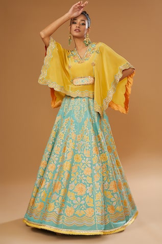 I Am Design Floral Print Lehenga & Kaftan Set 