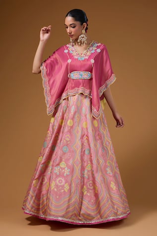 I Am Design Floral & Scallop Print Lehenga Set 