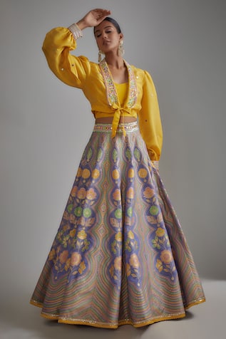 I Am Design Floral & Scallop Print Lehenga Set 