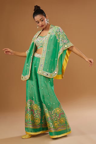 I Am Design Printed Palazzo & Short Cape Set 