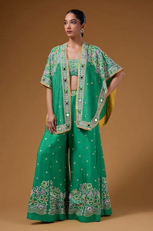 I Am Design Floral Embroidered Palazzo & Cape Set 