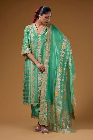 I Am Design Flower & Scallop Print Kurta Set 