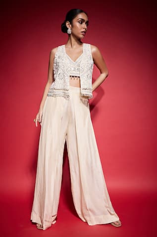 Neha Mehra Hand Embroidered Jacket Pant Set 