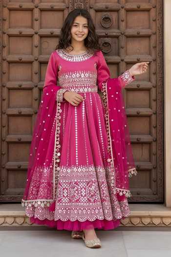 FAYON KIDS Embroidered Anarkali With Dupatta 