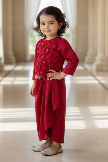 FAYON KIDS Embellished Cropped Top & Dhoti Skirt Set 
