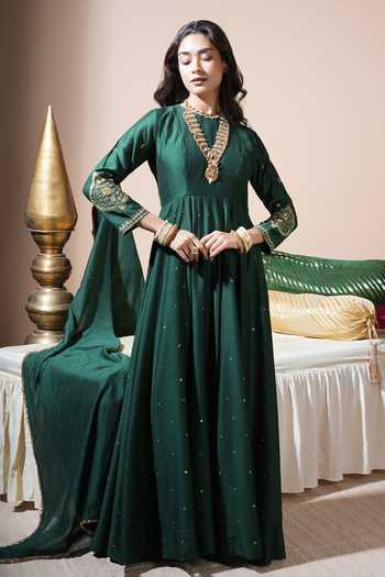 Komal Shah Chanderi Paan Motif Embroidered Anarkali Set 