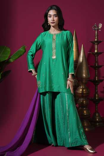 Komal Shah Chanderi Hand Embroidered Kurta Palazzo Set 
