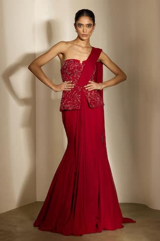 Shloka Khialani Harper Peplum Corset Top & Fishtail Lehenga Saree 