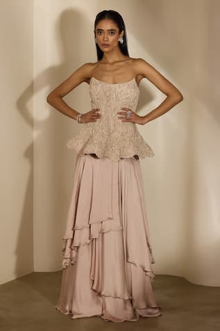 Shloka Khialani Kia Embellished Corset & Layered Skirt Set 