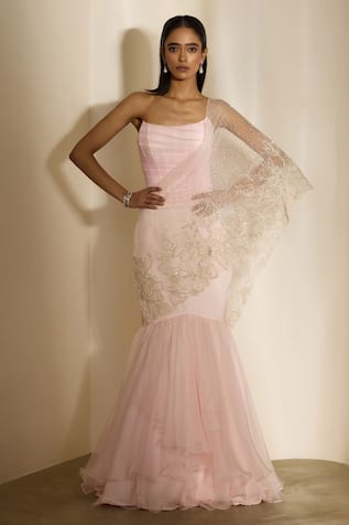 Shloka Khialani Viona Abstract Floral Hand Embroidered Pre-Draped Saree 