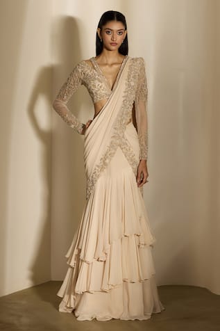 Shloka Khialani Suki Layered Georgette Hand Embellished Saree & Blouse 