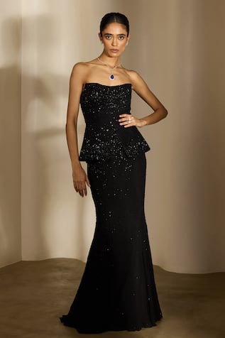 Shloka Khialani Kelly Hand Embellished Peplum Tube Top & Fishtail Skirt 