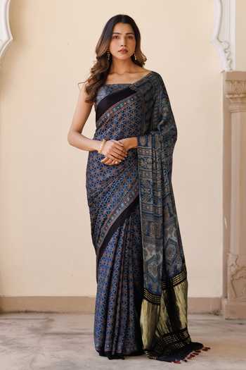 Geroo Jaipur Block Printed Saree With Unstitched Blouse Piece 