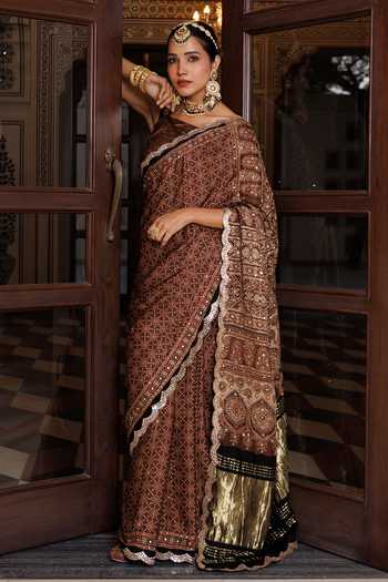 Geroo Jaipur Mandala Pattern Saree With Unstitched Blouse Piece 