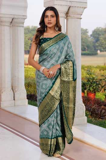 Geroo Jaipur Bandhani Pattern Gajji Silk Saree With Unstitched Blouse Piece 