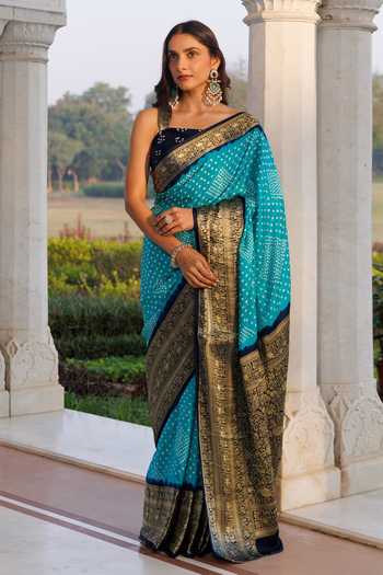Geroo Jaipur Bandhani Saree With Unstitched Blouse Piece 