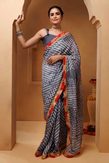 Geroo Jaipur Bandhani Pattern Pre-Draped Saree With Unstitched Blouse Piece 
