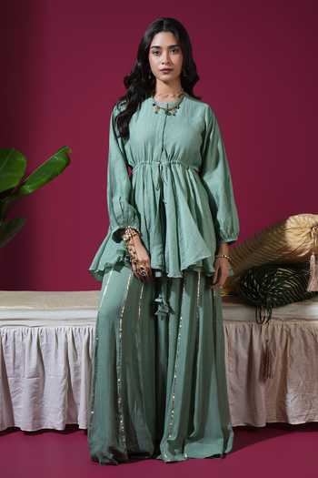 Komal Shah Chanderi Badla Mukeish Peplum Top & Palazzo Set 