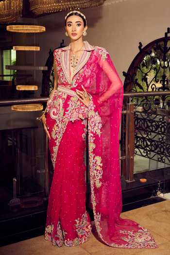 Anu Pellakuru Nadia Embroidered Saree With Peplum Jacket 
