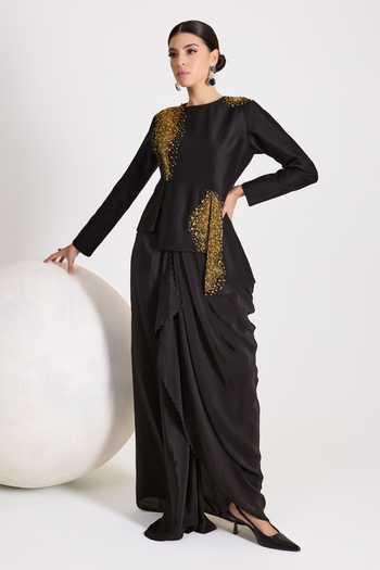 RICHA AHLUWALIA Black Embroidered Jacket Skirt Set 