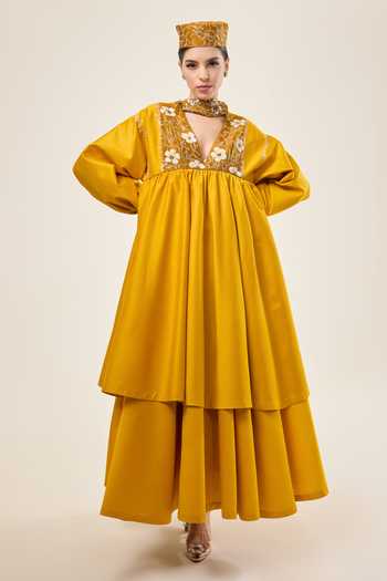 RICHA AHLUWALIA Bloom Mustard Embroidered Dress 