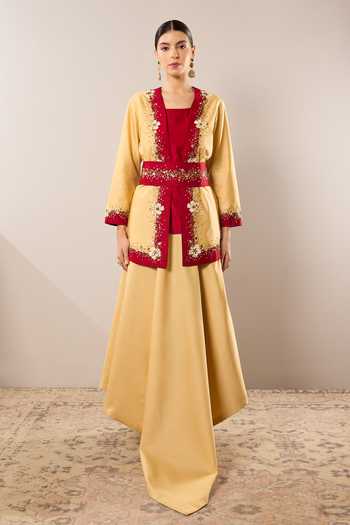RICHA AHLUWALIA Sparkling Flora Embroidered Jacket Skirt Set 