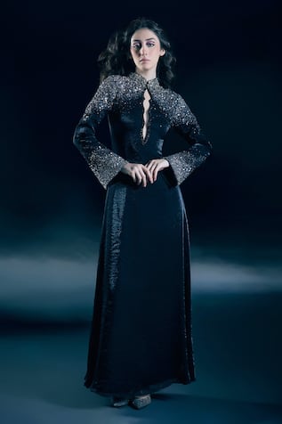 Nirmooha Hecate Eclipse Black Snake Embellished Gown 