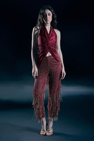 Nirmooha Ignis Halter Twisted Top & Sheer Pant Set 